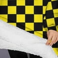 thumbnail image 3 of Oversized Wearable Blanket Hoodie,Yellow and Black Checkered Pattern Sherpa Blanket Hoodie with Super Pockets,Super Warm Fuzzy Pullover for Women & Men, 3 of 6