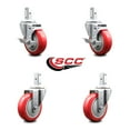 thumbnail image 2 of 4 Inch Red Polyurethane Wheel Swivel 3/4 Inch Square Stem Caster Set 2 Brakes, 2 of 2