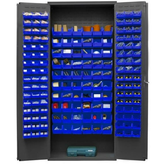 Durham 2603-156B-5295 36 in. 16 Gauge Flush Door Style Lockable Storage Cabinet with 156 Blue Hook on Bins, Gray