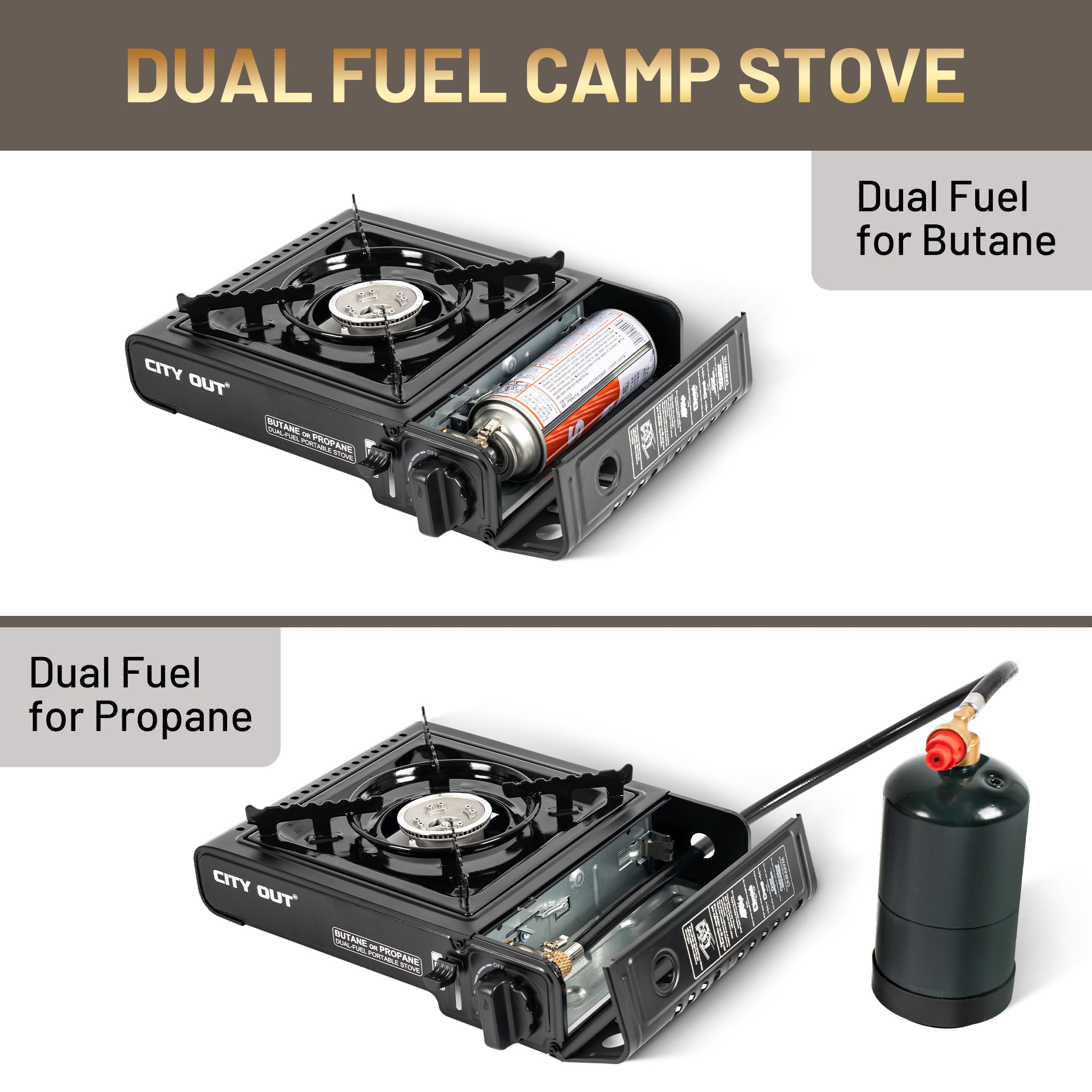 Cityout Dual Fuel Portable Camping Stove, Propane & Butane Gas Stove with Carrying Case for Emergencies, Outdoor BBQ
