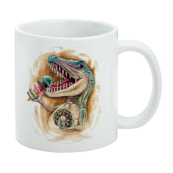 T-Rex Dinosaur Donut Ice Cream Funny Jurassic Junkie White Mug