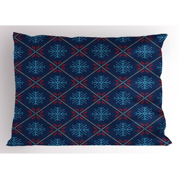 Nordic Pillow Sham Checkered Pattern with Vintage 