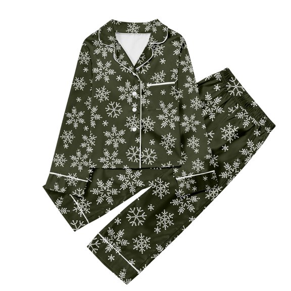 RUTAYY Girls Christmas Pajama Set Snowflake Print Long Sleeve 2 Piece Set Children Winter Sleepwear, Dark Green