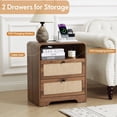 thumbnail image 3 of 24" Nightstand Set of 2, Large End Table with Door & Charging Station AC + USB + Tpye-C, Mid-Century Farmhouse Linen Decor Night Stand Side Table for Living Room Sofa Couch Side, Bedroom Bedside, 3 of 13