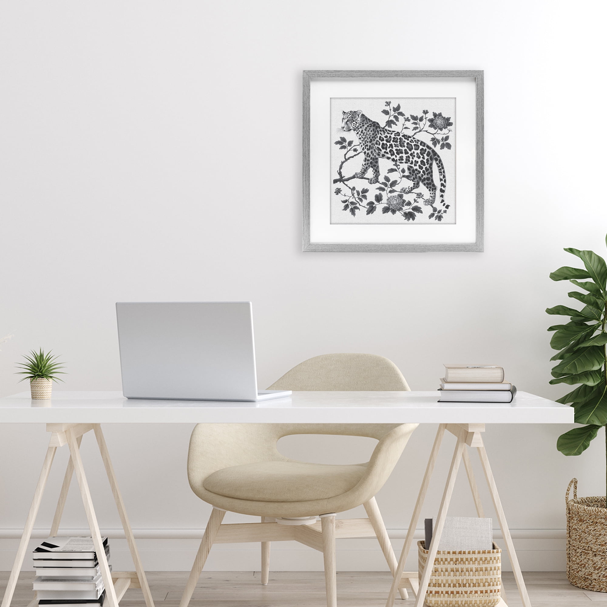 Monochrome Detail Leopard Gray Framed Print Under Glass, design by Lettered and Lined
