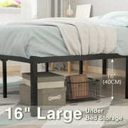 Yoneston 16 Inch Full Metal Platform Bed Frame Reinforce Heavy Duty No Box Spring Mattress Foundation High Bed Frame with Under-Bed Storage for Adults