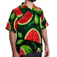 thumbnail image 2 of Watermelon Men's Casual Printed Poplin Short Sleeve Button Down Beach Shirt with Spread Collar Top, 2 of 6