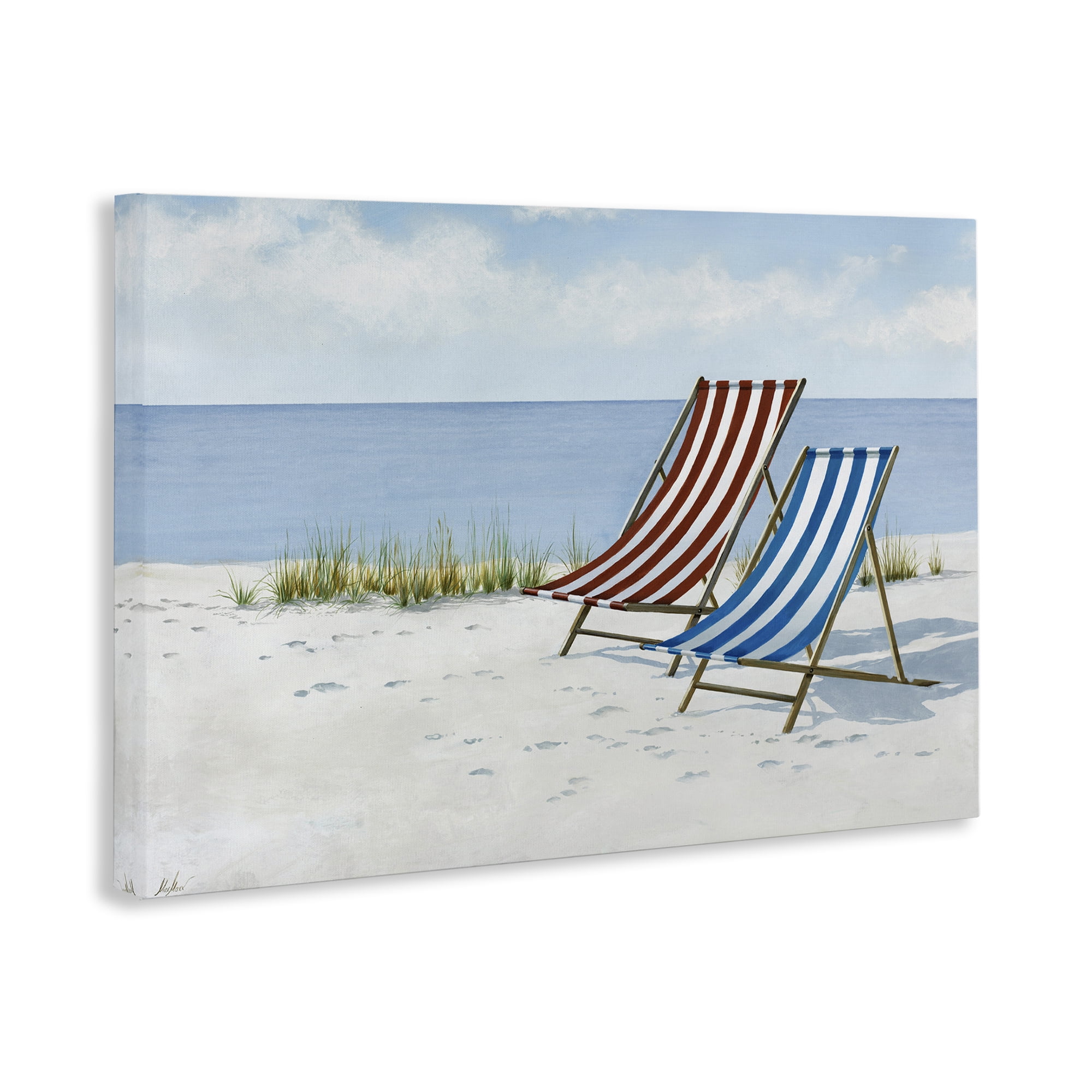 Stupell Industries Serene Beach Chairs Landscape Painting Gallery Wrapped Canvas Art Print Wall Art, 24 x 16