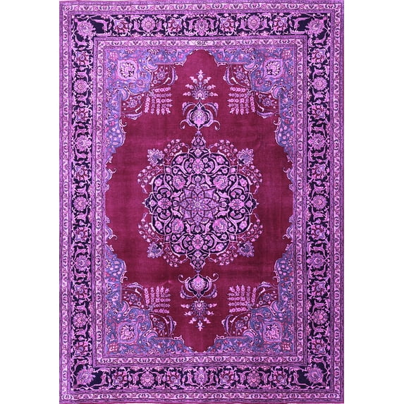 Ahgly Company Indoor Rectangle Medallion Purple Traditional Area Rugs, 7' x 9'