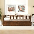 thumbnail image 2 of Full Size Daybed with Two Storage Drawers, Solid Wood Sofa Bed Frame with Guardrails and Support Slats, Low Platform Bed Frame for Teens Girls & Boys, No Box Spring Needed, Walnut, 2 of 7