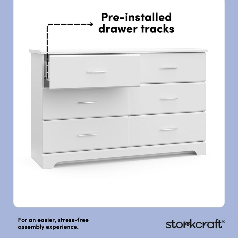 Storkcraft Brookside 6 Drawer Nursery Double Dresser, White