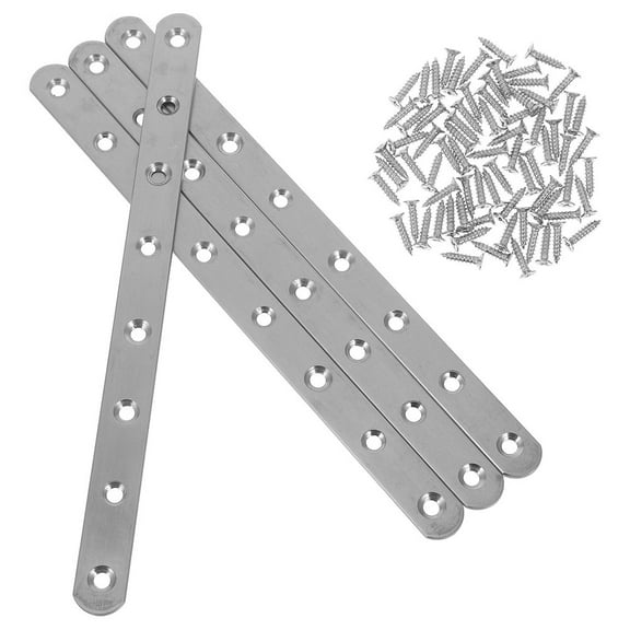 Flat Mending Plate Set 12 Inch Silver Stainless Steel Brackets for Furniture Fixing