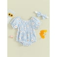 thumbnail image 2 of Suealasg Toddler Girl 2pcs Summer Outfit 6M 12M 18M 24M Infant Baby Girls Short Sleeve Pleated Flower Print Bodysuit with Headband, 2 of 9