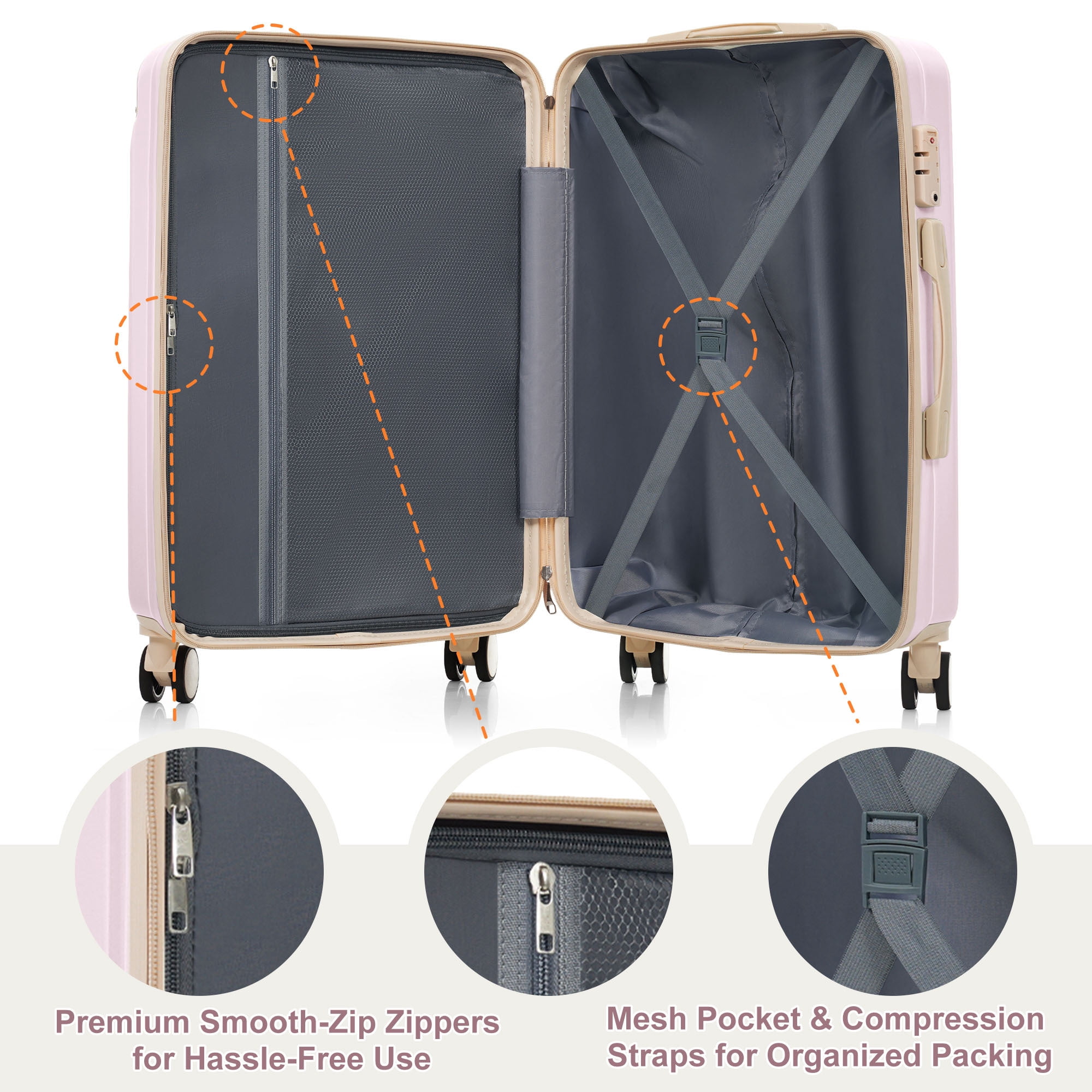 Euroco 3 Piece Luggage Sets, Lightweight Durable Hardshell Suitcase set with 360° Spinner Wheels,TSA Lock & Side Hooks,Large Checked Travel Suitcase for Family,Colorful