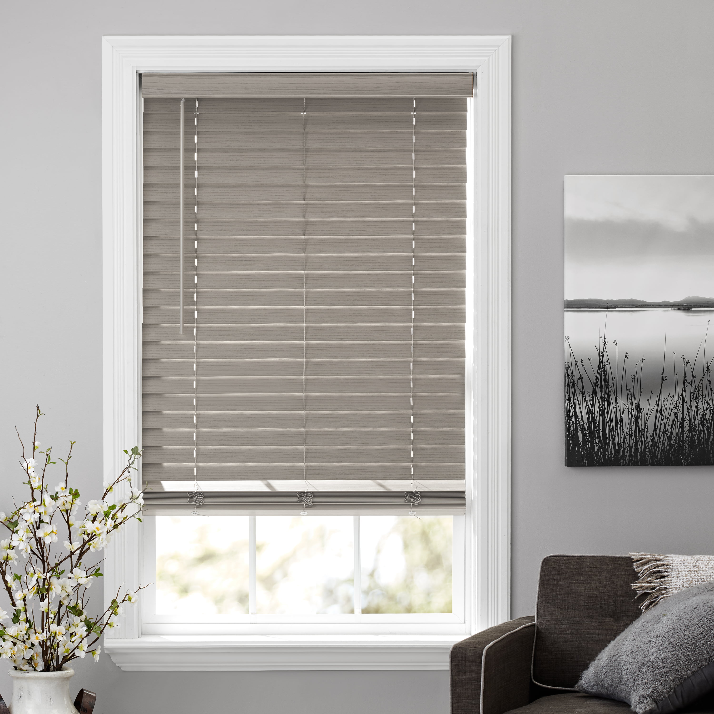 Details about    2-inch Cordless Faux Wood Blinds Rustic Gray Wood-Grain Texture Room Darkening 