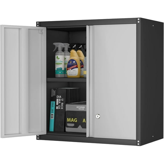 Locking Cabinet,Hanging Cabinets for Wall,Garage Storage Cabinets with Lock,Metal Wall Cabinets for Garage,Warehouse,Caravans,Grey-Black