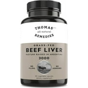 Thomas' all-natural Remedies Grass-fed Desiccated Beef Liver Capsules, 3000mg,Supplement for Energy Immunity and Liver Support, Non-GMO & Hormone Free, 180 Ct