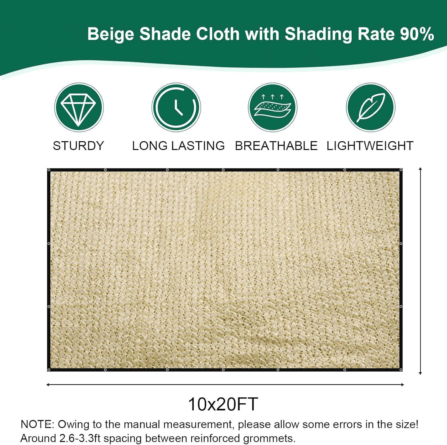 Sun Shade Cloth,Pergola Shade Cover,Shade Fabric with Grommets for Outdoor Patio, Decks, and Backyards(10x20 FT,Beige)