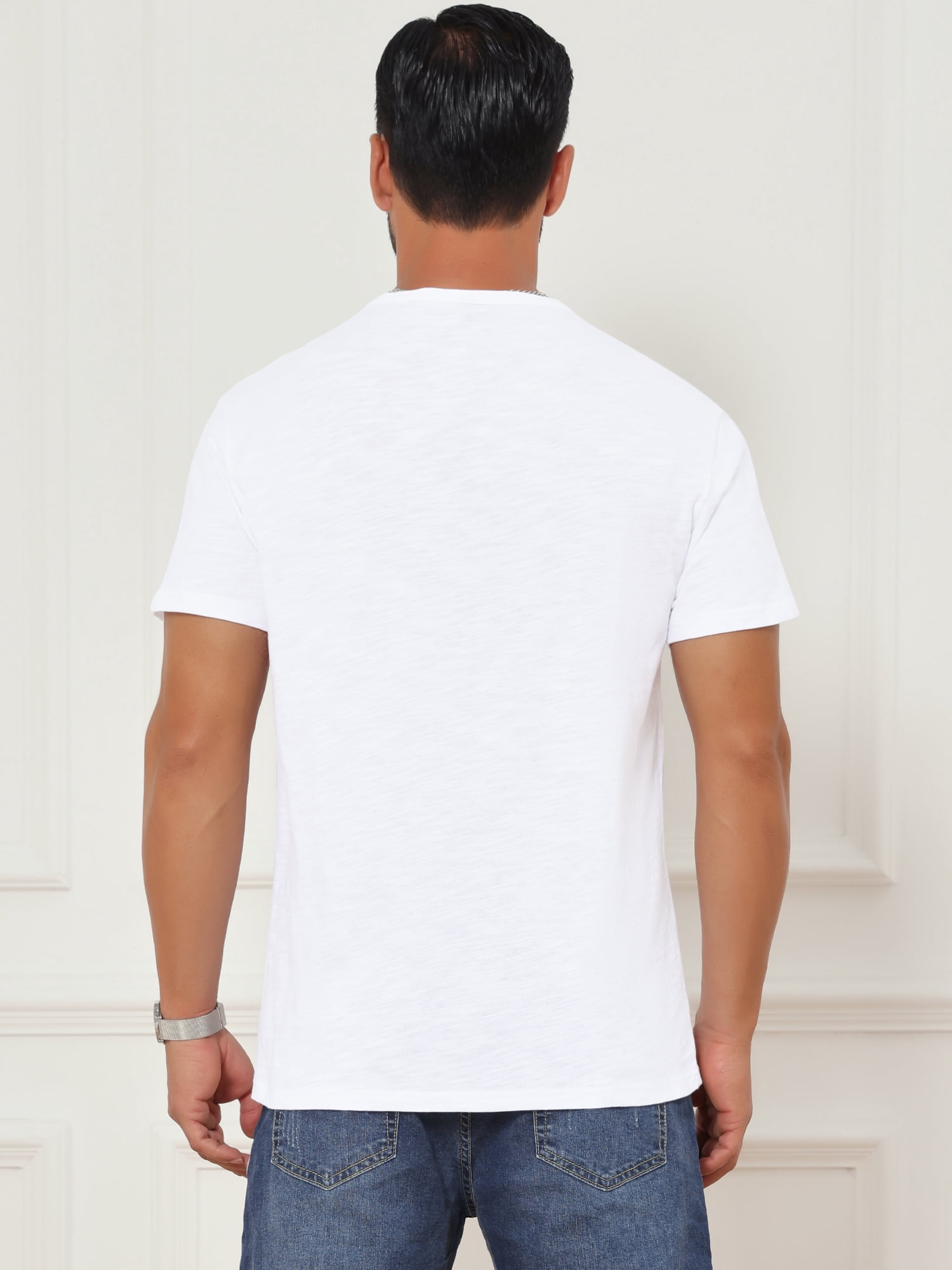 DARING DIVA Men's Retro Henley Texture Button Down Short Sleeve T-Shirt S White
