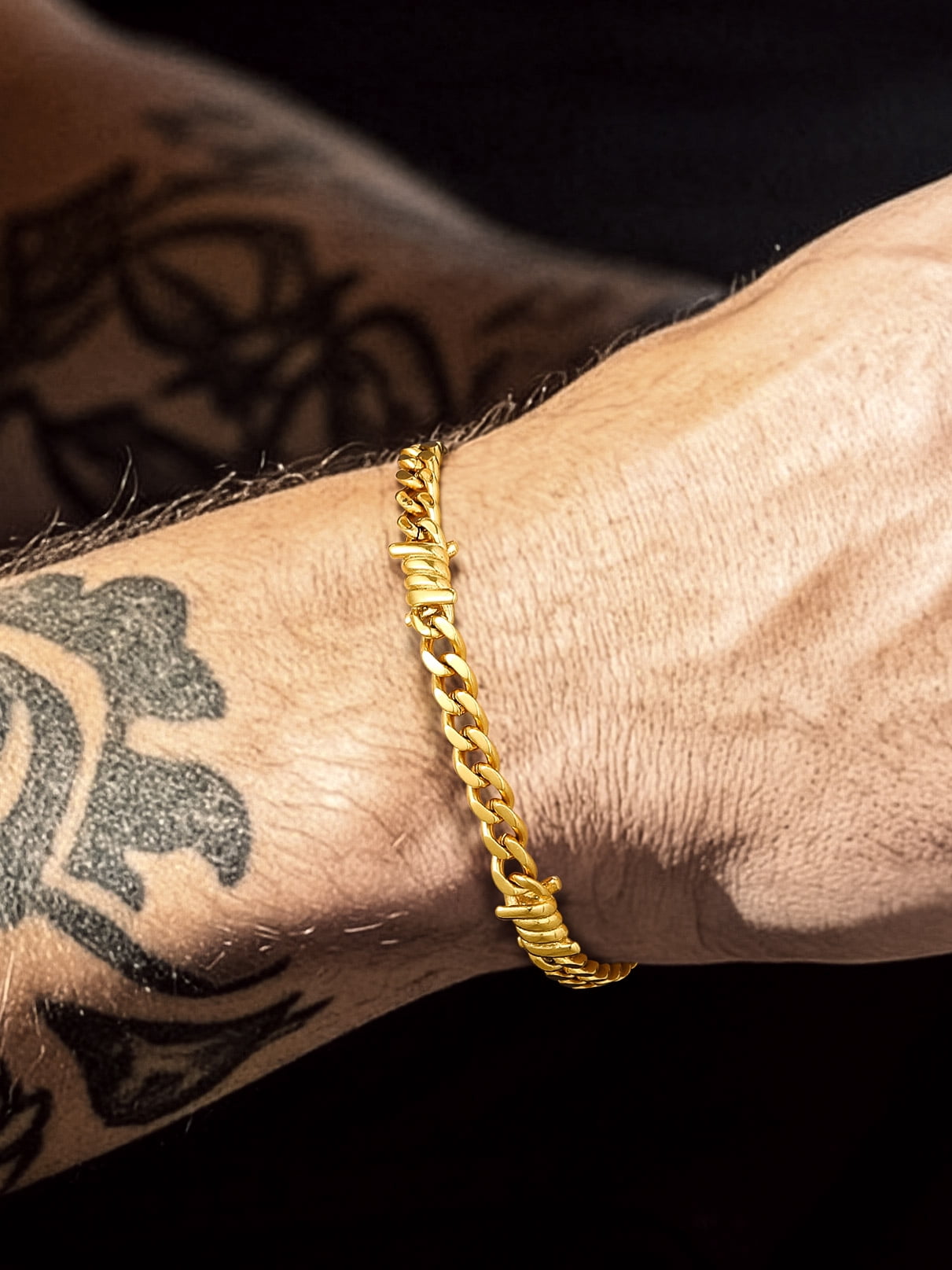 Bandmax 5MM Thorns Cuban Link Chain Bracelet for Men Dad Son Father's Day Graduation Gift Stainless Steel 14K Gold Plated Curb Chain Bracelet for Women Punk Jewelry