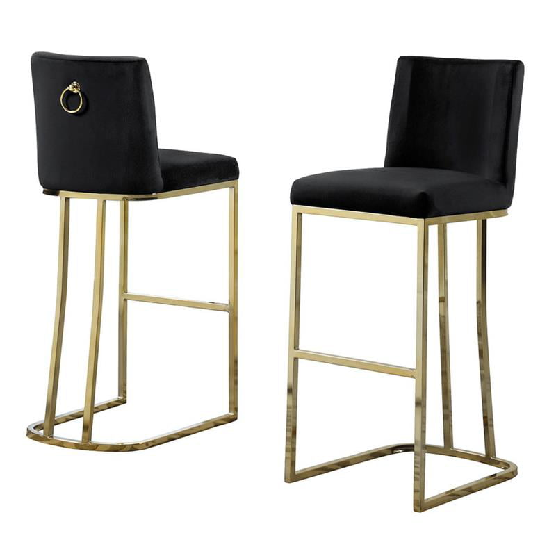 Navy Blue Velvet Bar Stools, Leather Counter Height Stools With Gold Legs