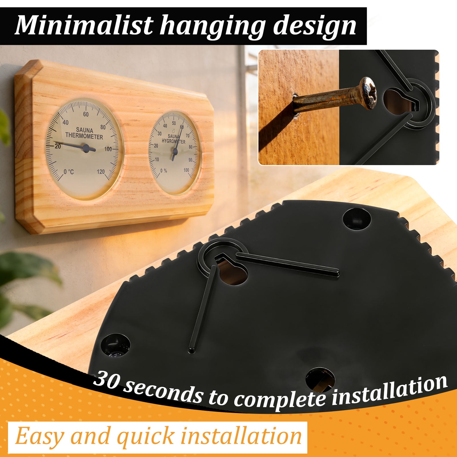 2 in 1 Sauna Thermometer and Hygrometer Wall Mount Design Dual Temperature and Humidity Gauge Split Dial Design for Sauna Room