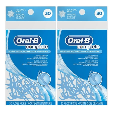 Oral-B Complete Floss Picks, Icy Mint, 30 Count, 2 Pack