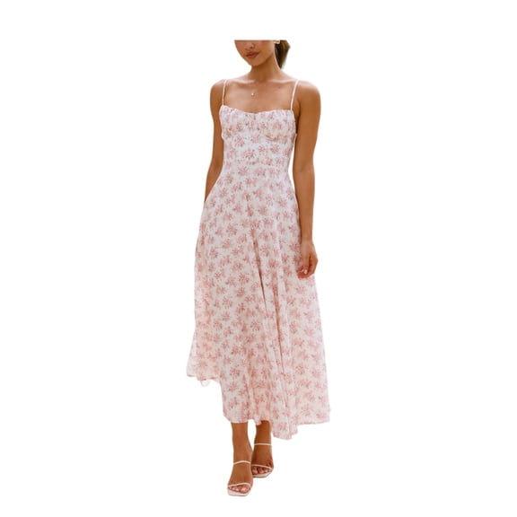 Floral Print Suspender Backless Vacation Style Casual Women Dress