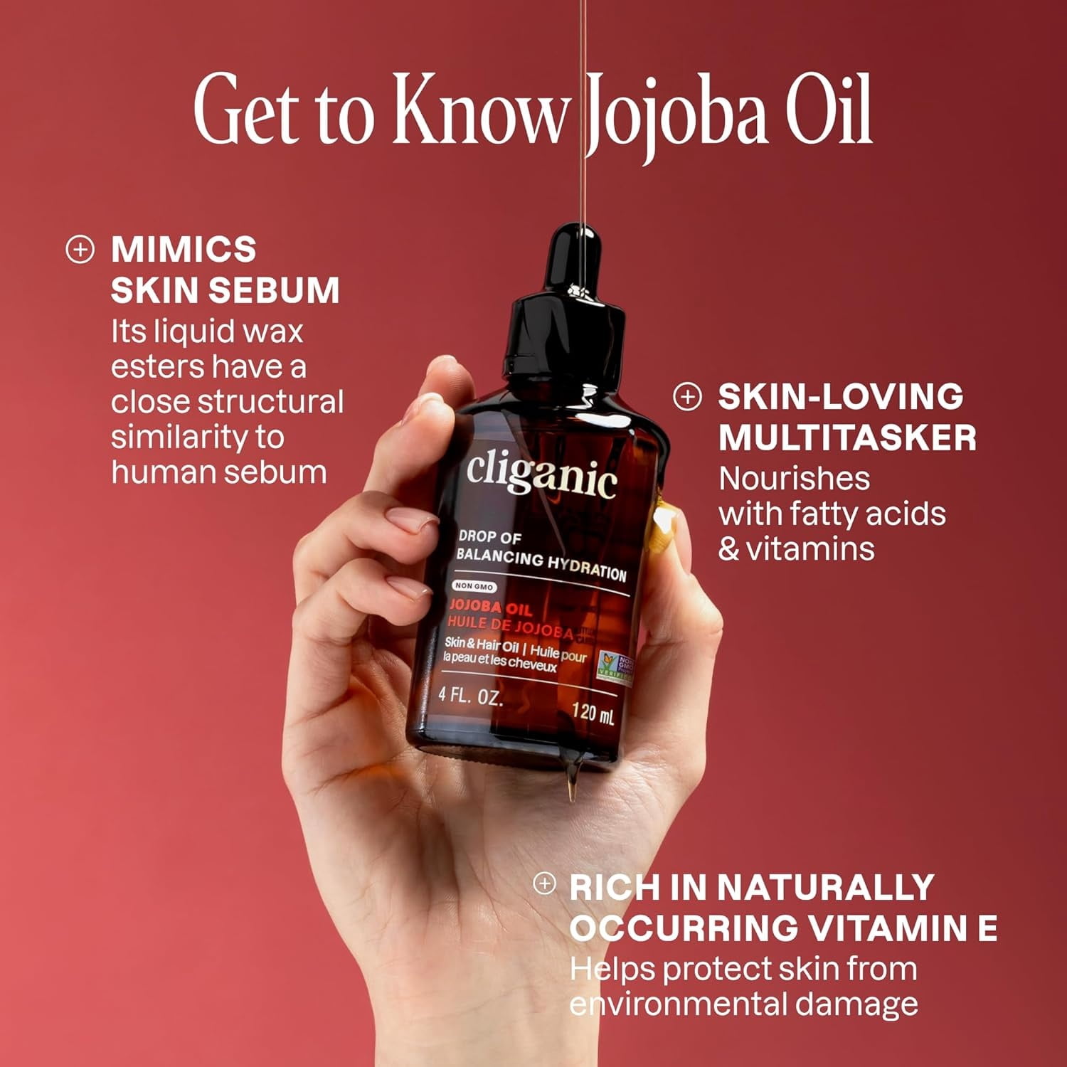Cliganic Pure Jojoba Oil with Pump, Cold-Pressed Body Oil and Hair Oil for Skin Care, Hexane Free, 16 fl oz