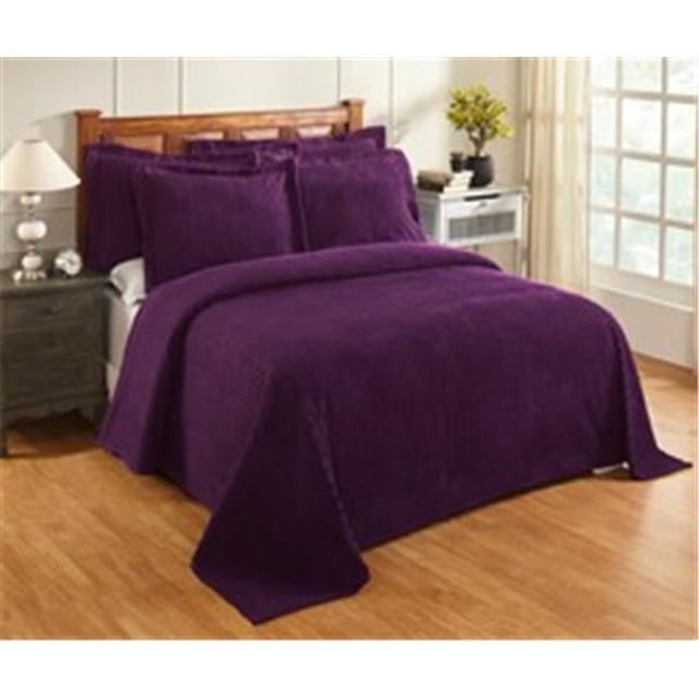 Better Trends Jullian Collection Couvre-Lit en Coton Chenille Grand Lit Rayures Prune