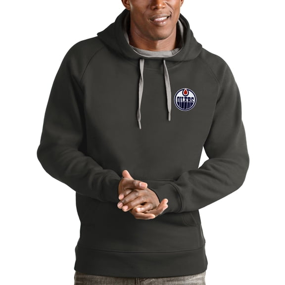 Men's Antigua Charcoal Edmonton Oilers Victory Pullover Hoodie