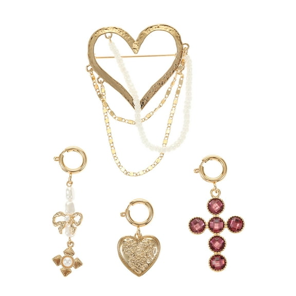 No Boundaries Goldtone Heart Brooch with Interchangeable Charms, 4 Pieces