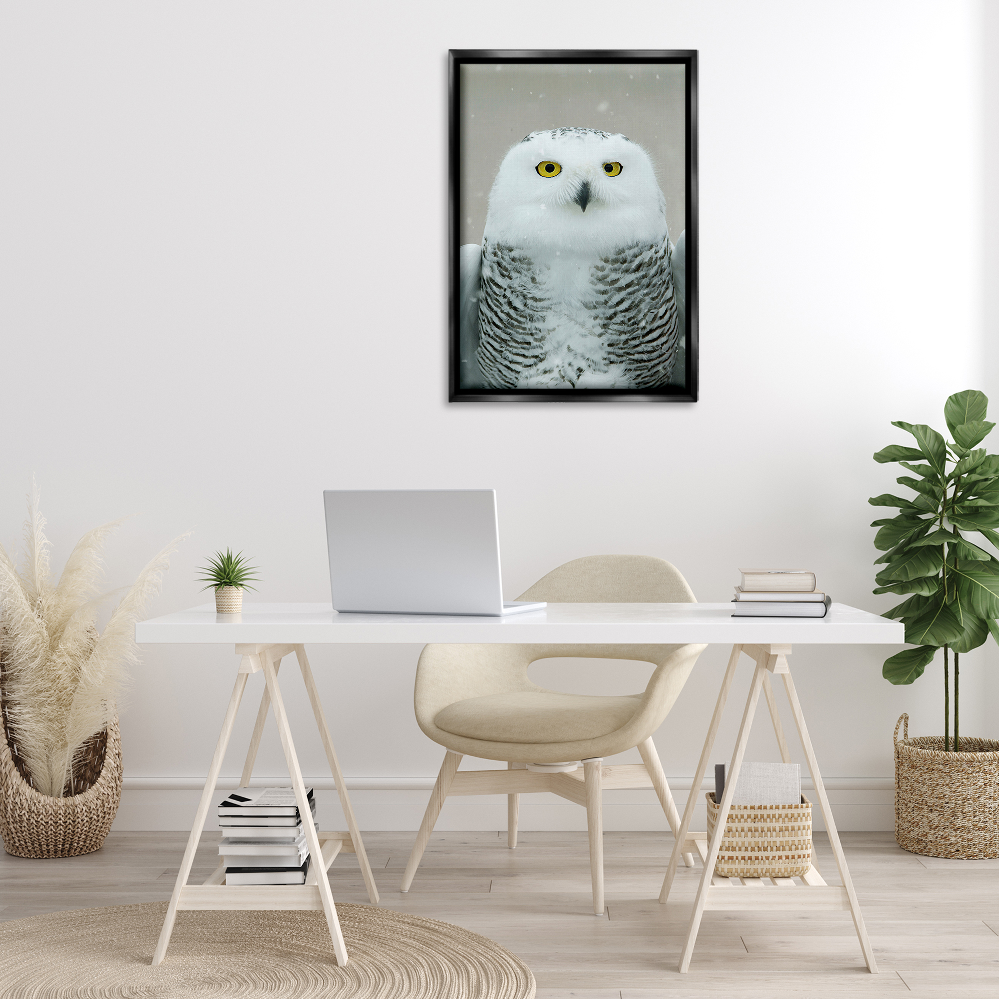 Stupell Industries Snowy Owl Portrait Animals & Insects Photography Black Floater Framed Canvas Art Print Wall Art, 21 x 31