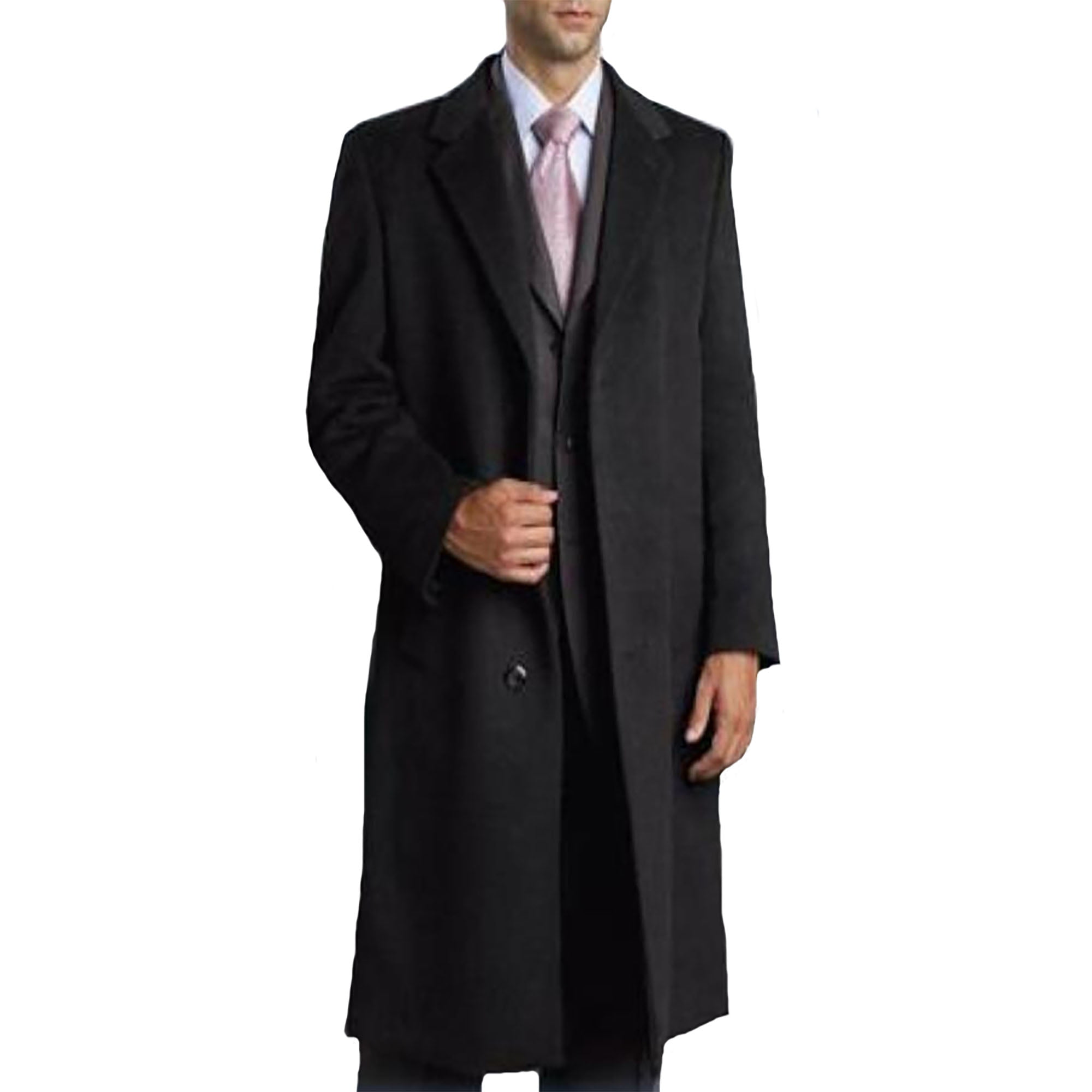 Mens Single Breasted Three Button Black Coat Full Length Wool and ...