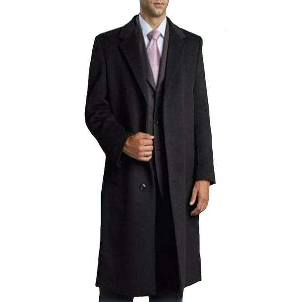 Suit USA - Mens Single Breasted Three Button Black Coat Full Length ...