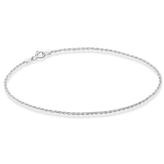 Miabella 925 Sterling Silver Solid 1.5mm Diamond-Cut Braided Rope Chain Anklet Ankle Bracelet for Women, Made in Italy (sterling silver, 9)