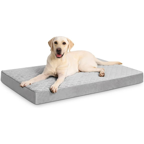 Dog Beds Large Sized Dog Waterproof Pet Mattress with Removable Washable Cover and Non-Slip Bottom, Quilting Mat for Crate, 35x22 Inch, Light Gray