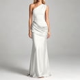 thumbnail image 2 of Wsysadlol Wedding Guest Dress Women Solid Satin Bodycon Midi Dress Asymmetric One Shoulder Ruched Slim Fit Dress Elegant Evening Party Gown Formal Dress, 2 of 7