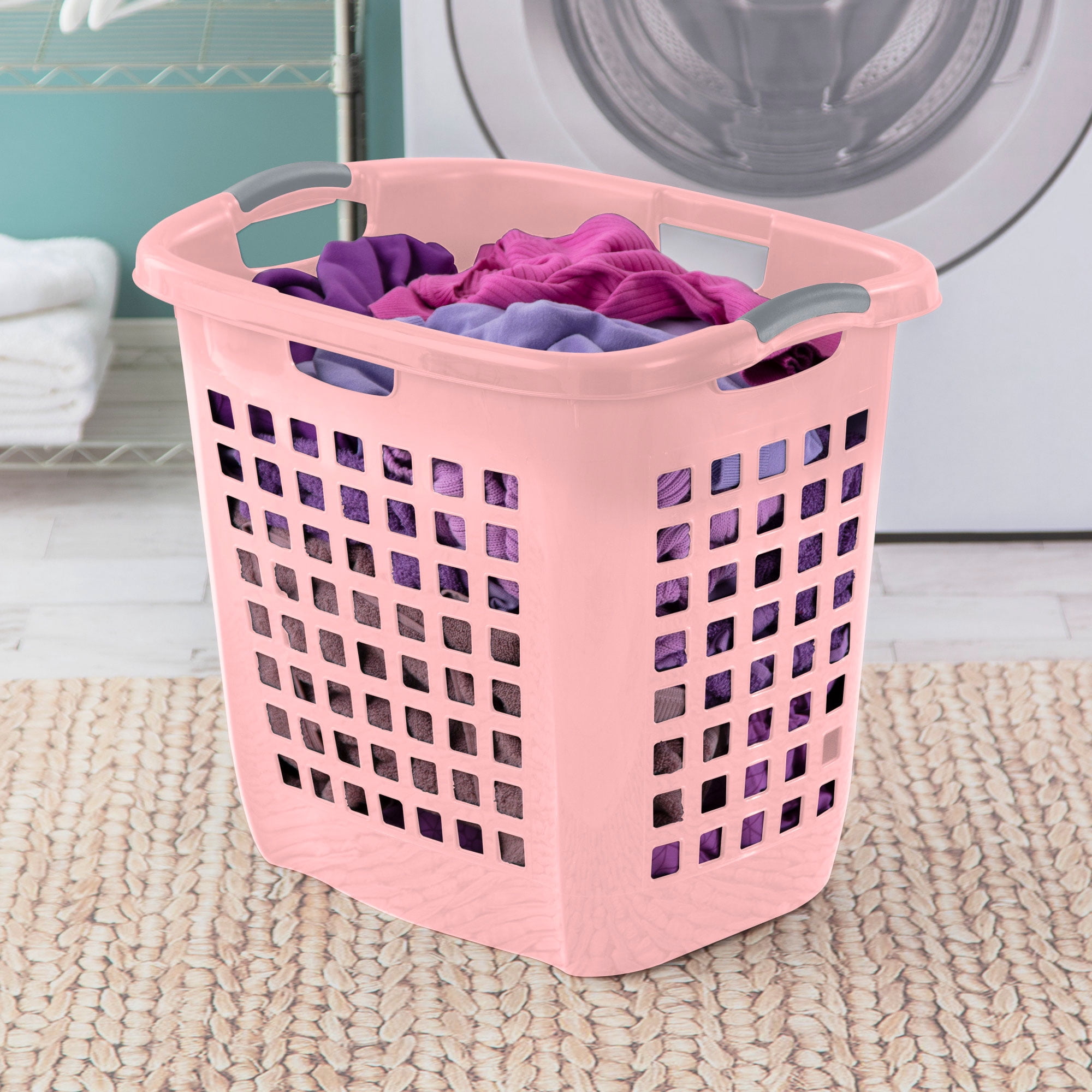 Sterilite Ultra Easy Carry Laundry Basket, 2.1 Bushel Plastic Hamper, Pink Frost, 4 Pack