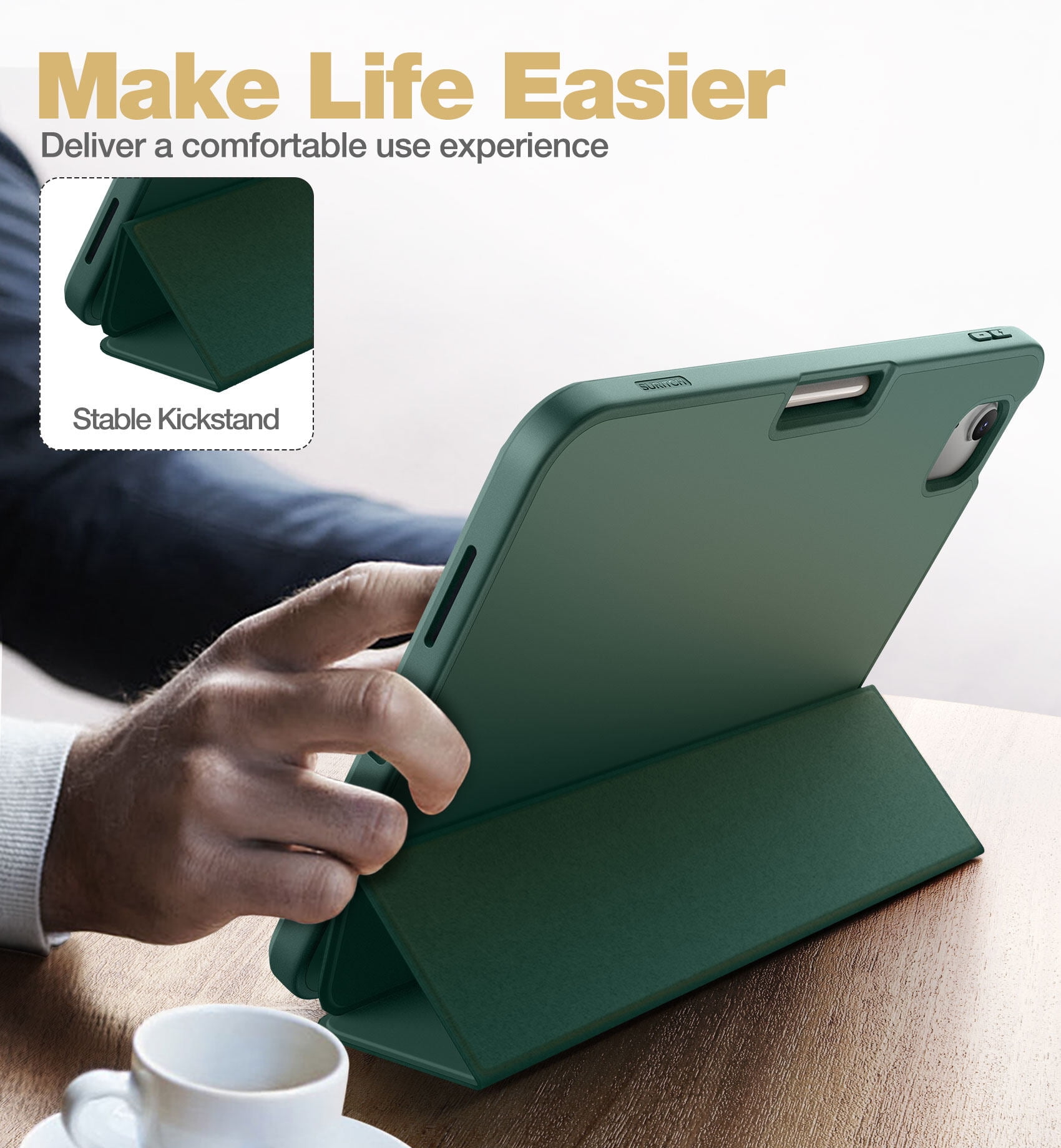 Suritch Case for iPad A16 11th Gen 11 inch 2025/iPad 10th Gen 10.9 inch with Screen Protector and Pencil Holder Tri-fold Stand Auto Wake/Sleep, Green