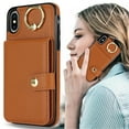 thumbnail image 5 of Allytechgroup iPhone XS Max Wallet Case, Ring Holder Stand Cards Slots Shockproof Retro Flip Back Cover Phone Case for Apple iPhone XS Max, Brown, 5 of 8