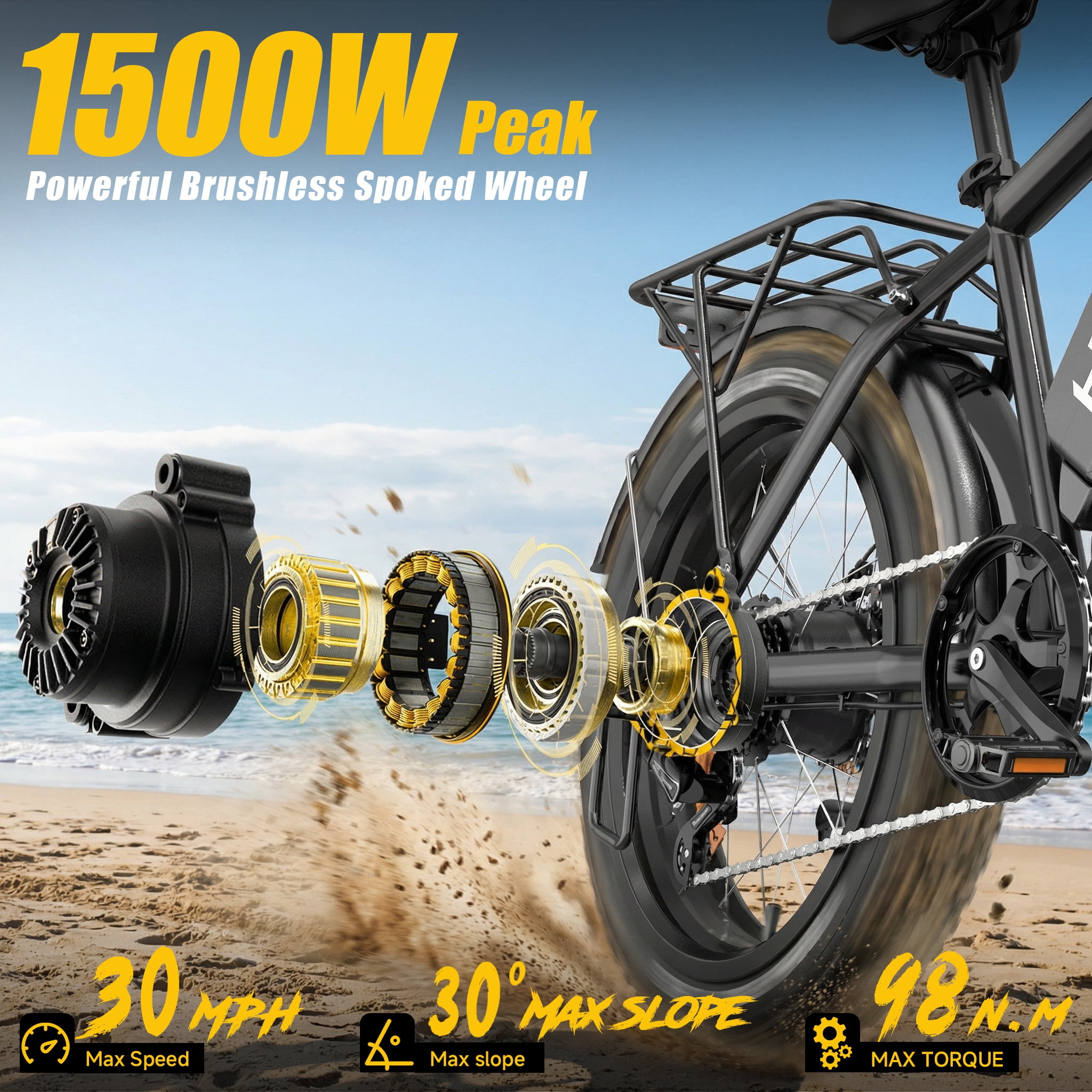 26 Inch 750W 1500W Electric Bike, 48V 15.6Ah Removable Battery, 26x4 Fat Tire Mountain Ebike, UL2849, Black