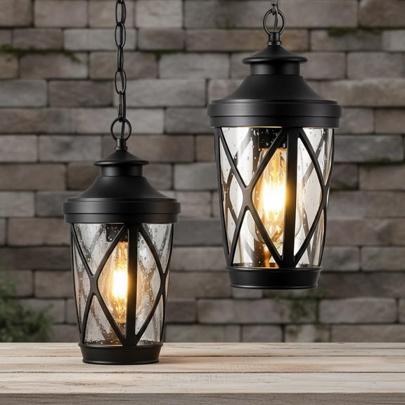 Outdoor Hanging Lights, Black Outside Pendant Light with Adjustable Chain, Anti-rust Front Porch Ceiling Light, Waterproof Hanging Light Fixtures for Gazebo, Patio, Entryway