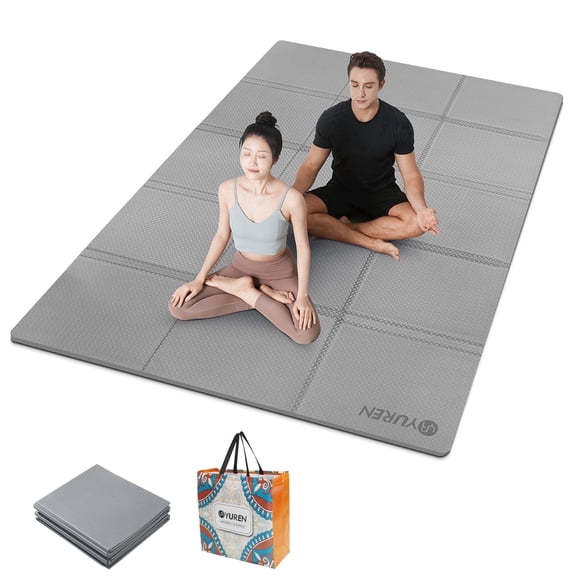 YR Foldable Yoga Mat Large 78"x51" 5mm Thick TPE Folding Fitness Mat for Home and Travel Workouts, Gray