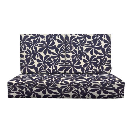 RSH Décor Indoor Outdoor Foam Back Deep Seating Loveseat Cushion Set, 46”x 26” x 5” Seat and 23” x 21” x 3" Back, Twirly Deep Blue Floral