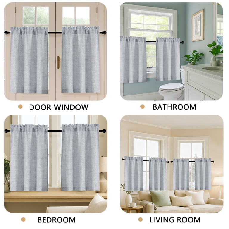 OVZME Judy Cafe Curtains, 30"W x 30"L, Natural Faux Linen photo 3