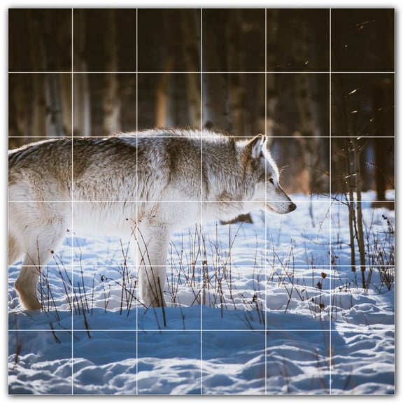 Picture-Tiles.com: Wolf Ceramic Tile Wall Mural WAL501238-66M. 36"W x 36"H using (36) 6" x 6" Ceramic Tiles-Satin Finish