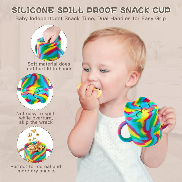 Silicone Sippy Cup for Baby,Toddler Training Cup, Spill Proof Straw Cup,  Snack Container for kid 6-12 Month, Transition Cup for 1-2 year old,  Trainer with Handles Spout Lid, Christmas Gifts For Family 