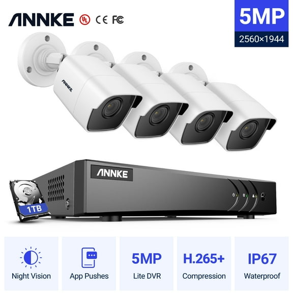 ANNKE H.265  5MP Lite Ultra HD 8CH DVR CCTV Security System 4pcs Outdoor 5MP EXIR Night Vision Camera Video Surveillance Kit with 1T HDD