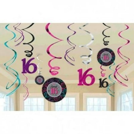 Celebrate Sweet 16 Birthday Party Swirl Decorations - 12ct
